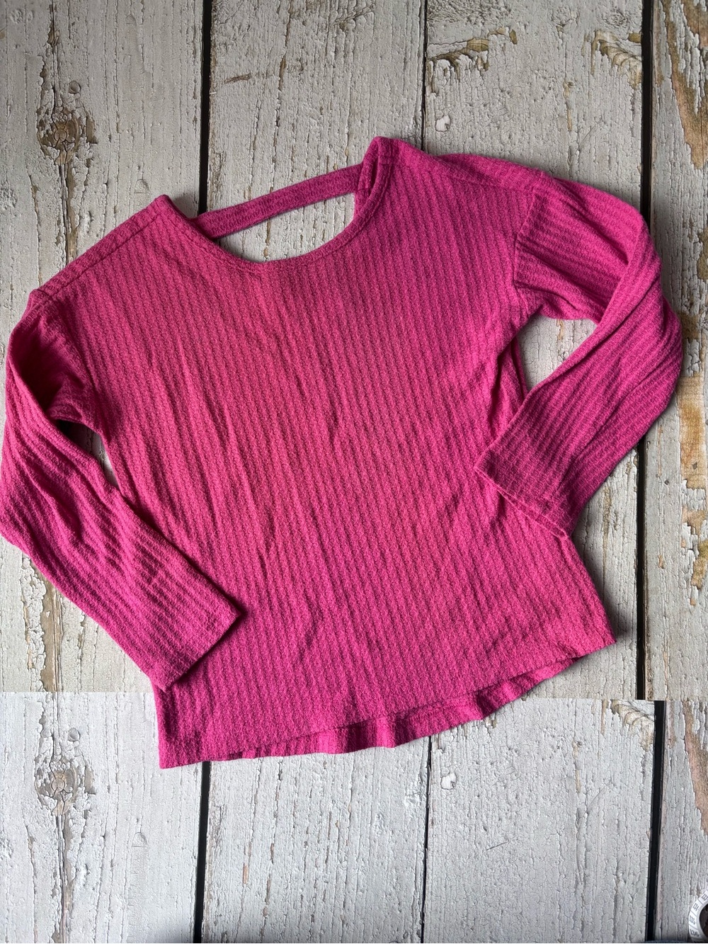 5/$25 Place Fuchsia Textured Long-Sleeve Top with Back Cut Out Detail